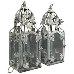 Pair of Small English 1920s-1930s Lanterns of Painted Metal