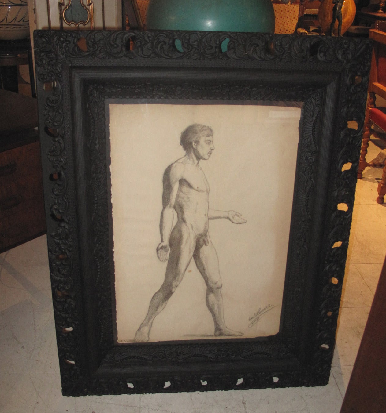 Five 19th Century Danish Academic Nude Drawings of Men In Good Condition In Hudson, NY
