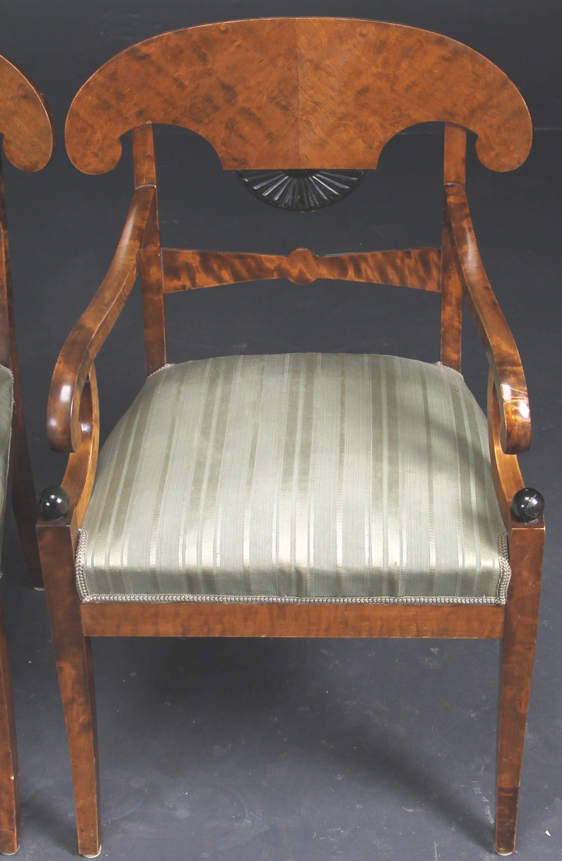 Neoclassical Revival Pair of Swedish Birch and Ebonized 19th Century Armchairs For Sale