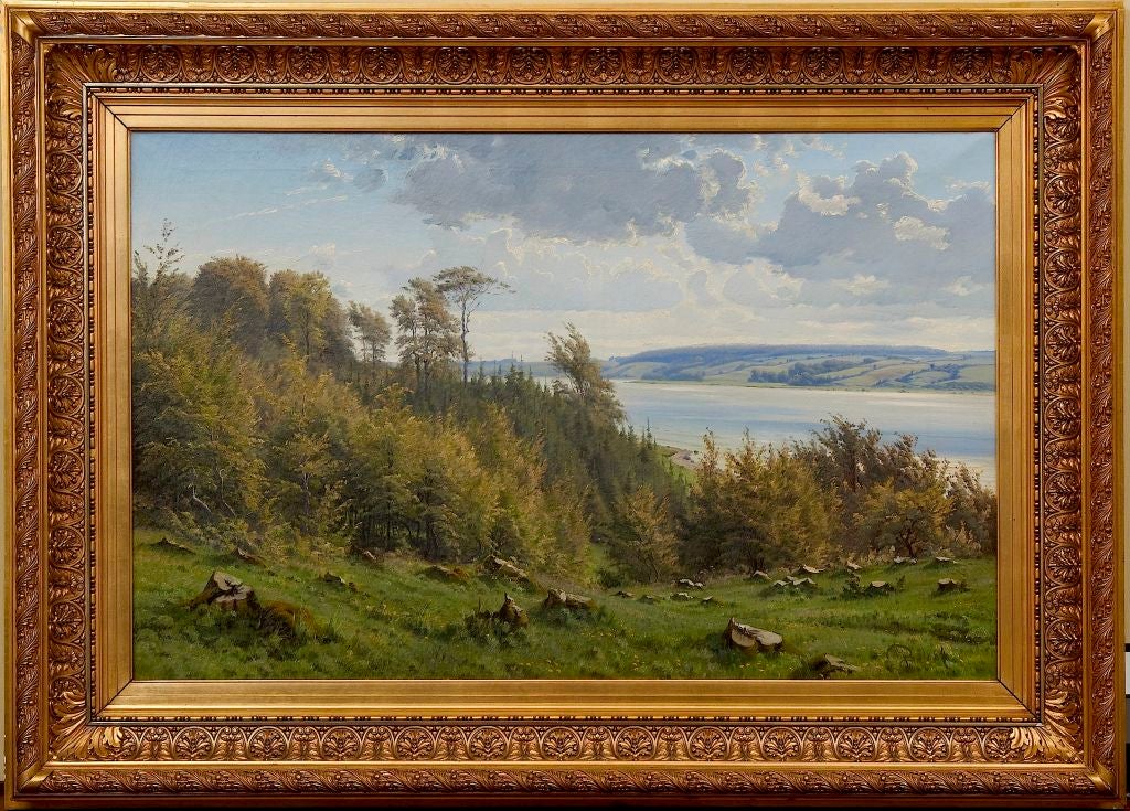 Spring landscape by Danish artist, Johannes Boesen, 1847-1916, signed with monogram and dated 1884, lower right. Original gilt frame.