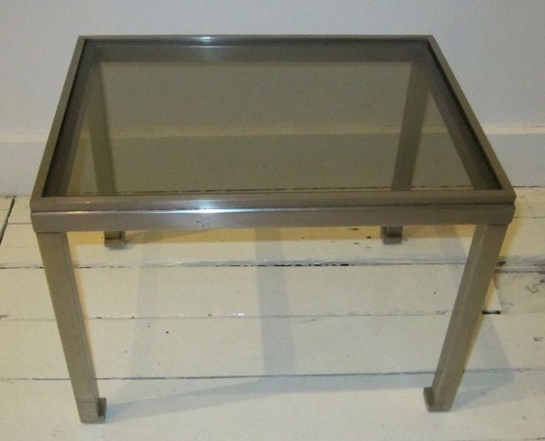 1970s Brushed Steel Set of Three Nesting Tables, France In Excellent Condition In New York, NY