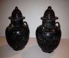 Chinese Pair Brown Vases with Lids