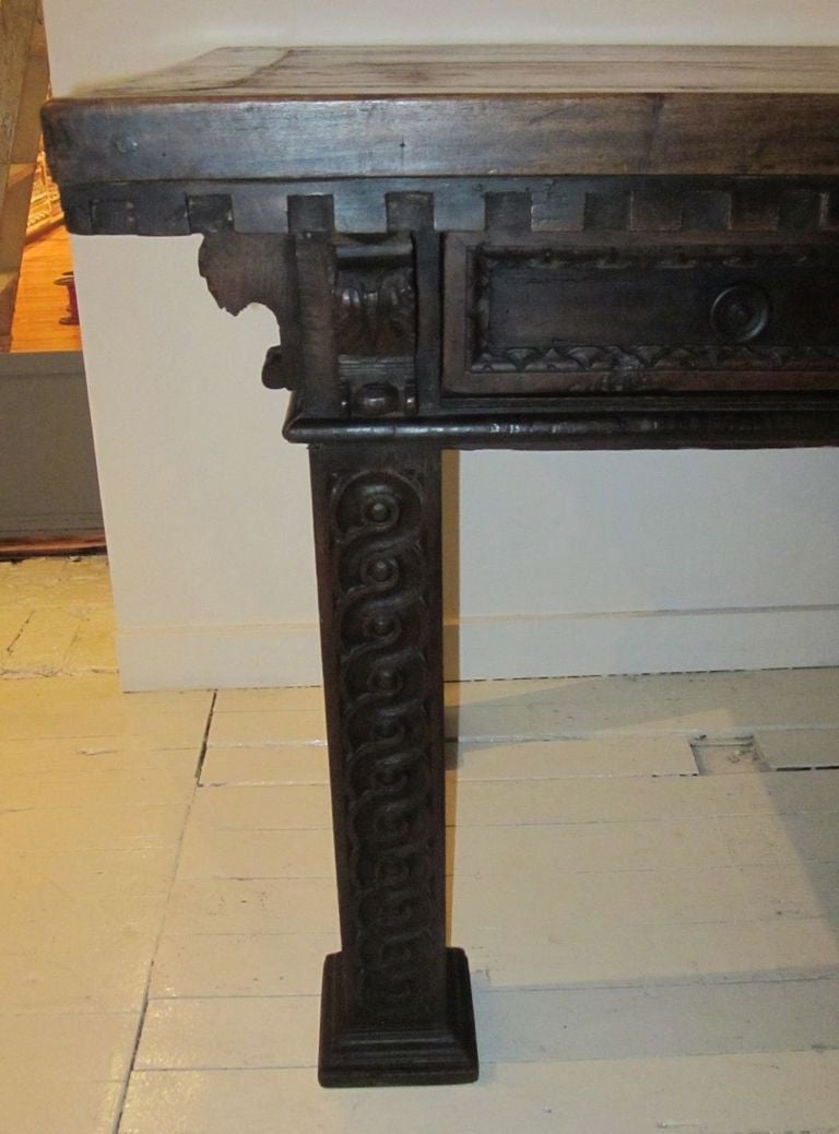 19th c. Tuscan Dark Wood Carved Legs Center Hall/Side