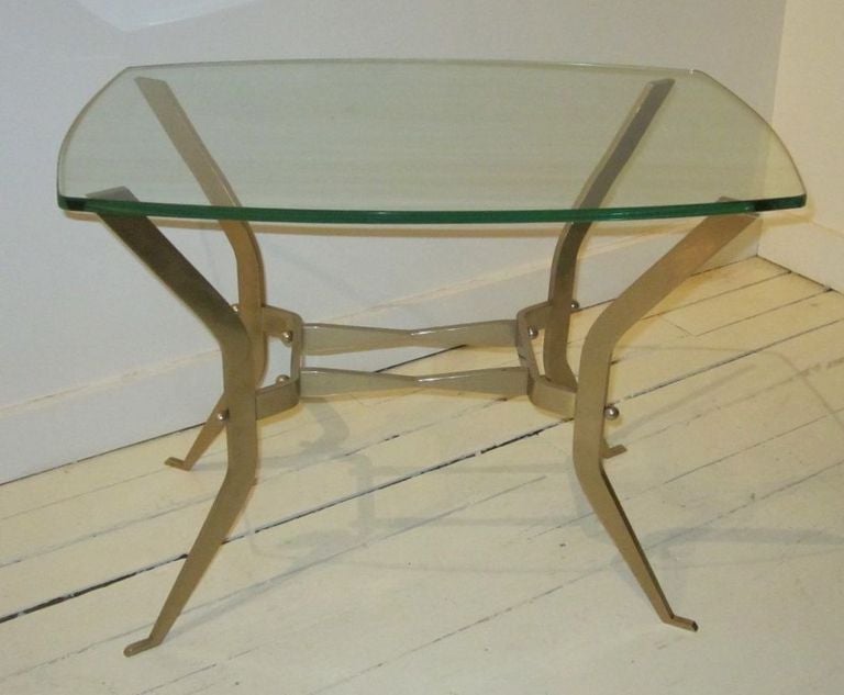 1960's French Brass Base Glass top Small Side Table
