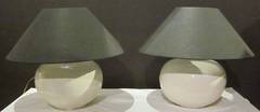 Contemporary Chinese Pair Round Cream Lamps