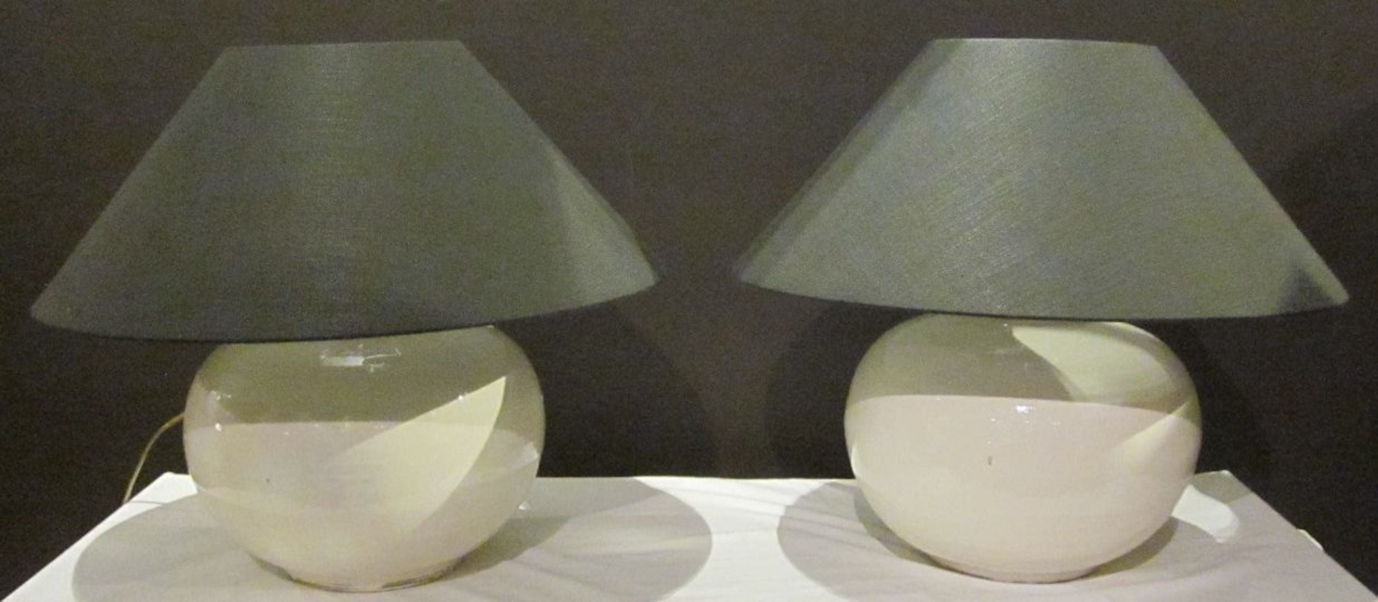 Contemporary Chinese Pair Round Cream Lamps