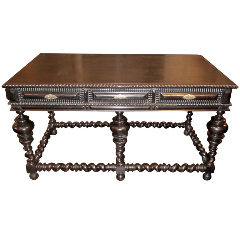 Black Hall Table 17th century rectangular large black ebonized center hall table Black Hall Table 17th century rectangular large black ebonized center hall table