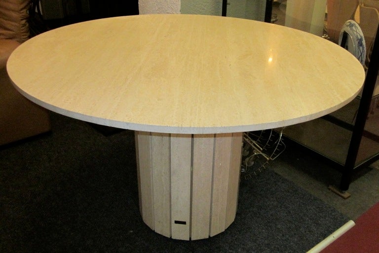 Round Travertine Dining Table from Italy, circa 1970