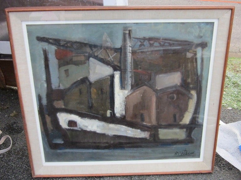 1950's Italian Abstract Oil Painting by Bertacco