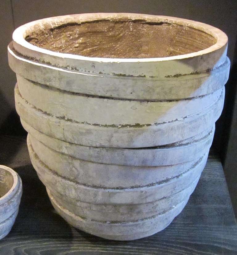 Banded Pattern White Stone Planters, Contemporary