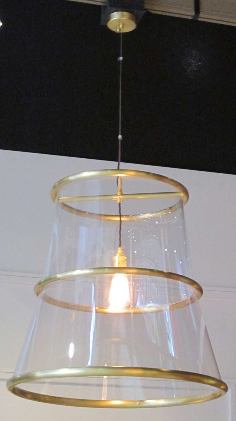 Brass and Plexi Bell Chandelier, England, Contemporary