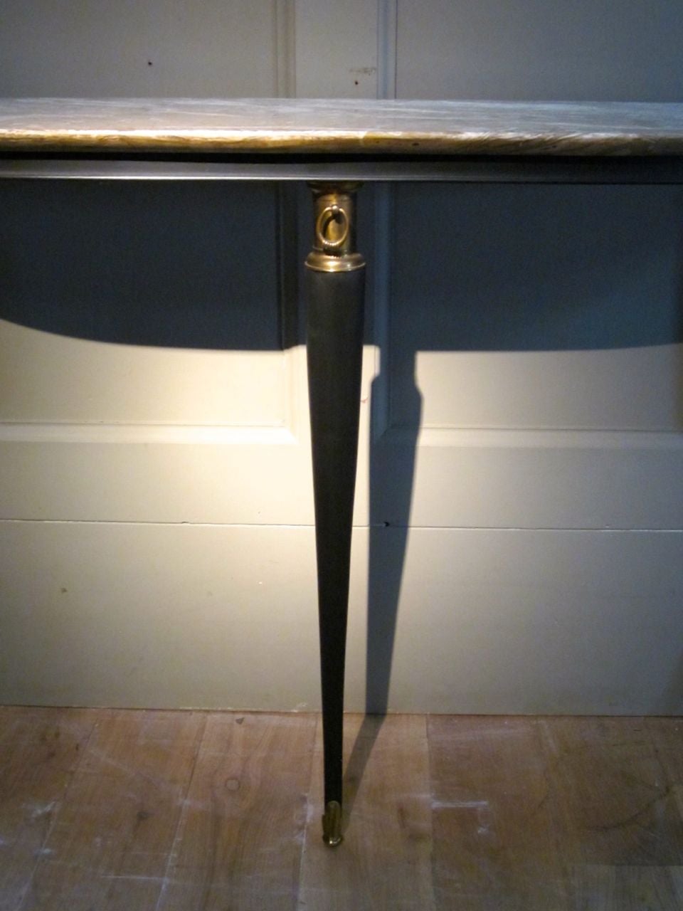 Marble Top Ebonized Demi-Lune Console Table, Italy, Mid-Century In Excellent Condition In New York, NY
