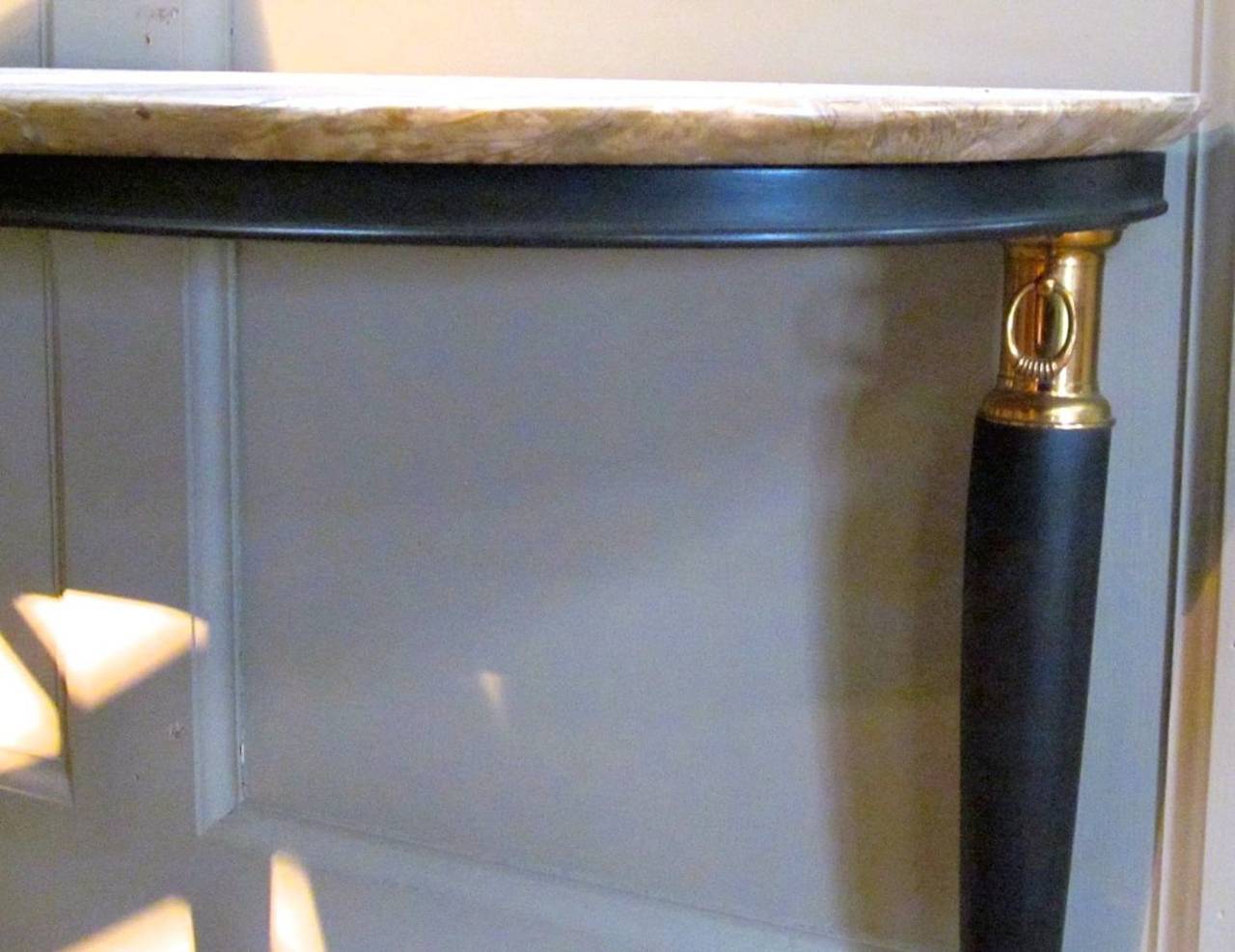 Mid-20th Century Marble Top Ebonized Demi-Lune Console Table, Italy, Mid-Century