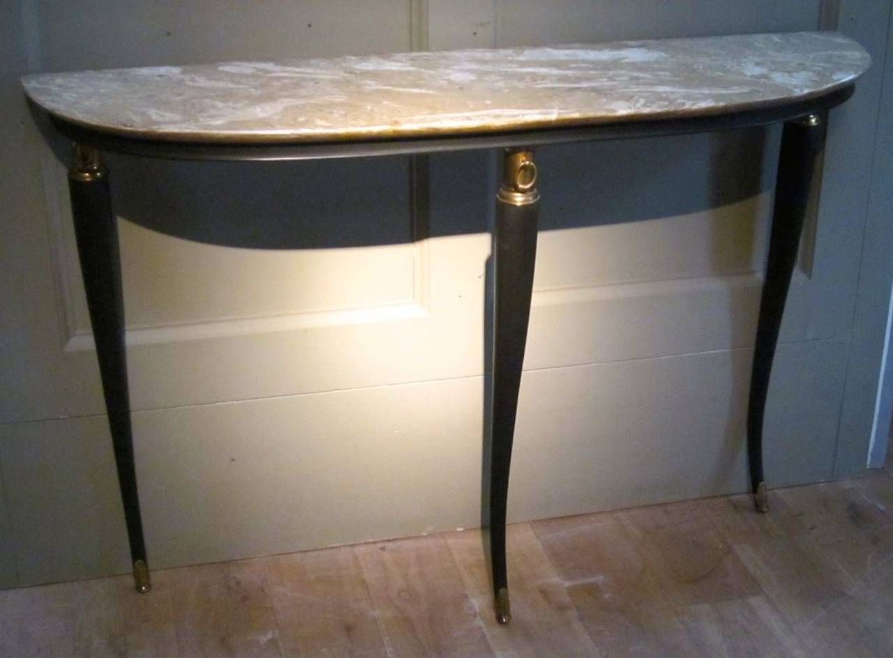Marble Top Ebonized Demi-Lune Console Table, Italy, Mid-Century 2