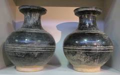 Pair Black Crackle Glaze Urns, China, Contemporary