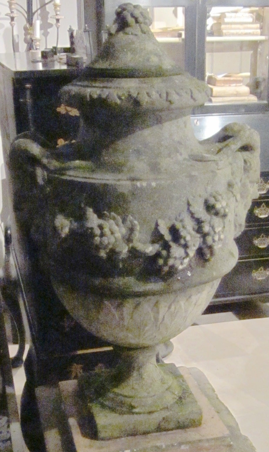 1940s English Stone Decorative Urn with Lid
