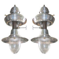 Vintage 1940's French Pair Glass Globe Industrial Lights