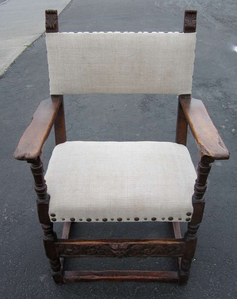 Italian 18th Century Upholstered and Walnut Side Chair, Italy
