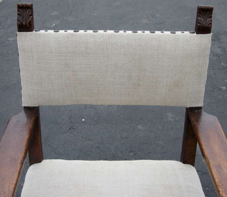 Linen 18th Century Upholstered and Walnut Side Chair, Italy