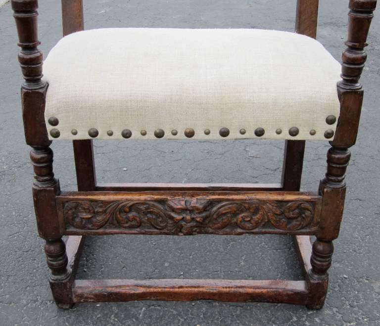 18th Century Upholstered and Walnut Side Chair, Italy 1