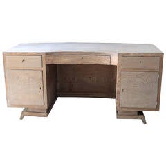 Cerused Oak Curved Front Desk, France, 1930s