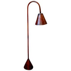 Red Leather Floor Lamp, Spain, Mid-Century