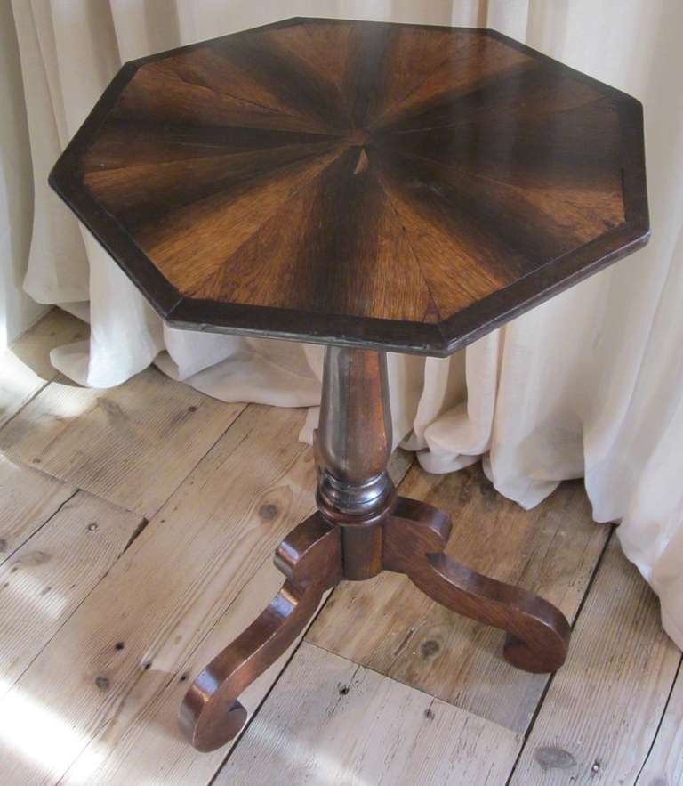 Antique Fold Down Brown and Black Octagonal Side Table, France, 19th