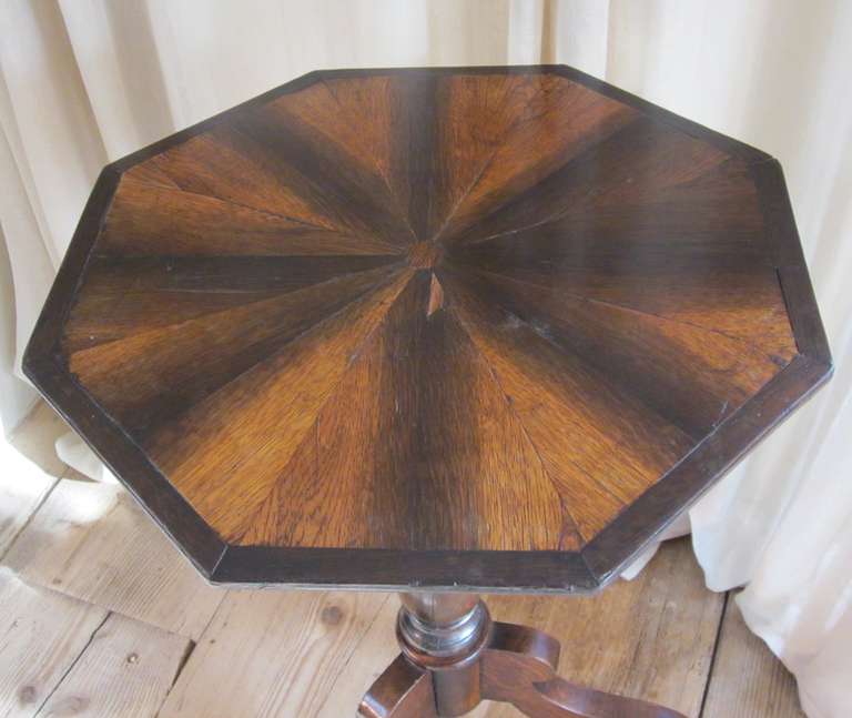 French Antique Fold Down Brown and Black Octagonal Side Table, France, 19th Century