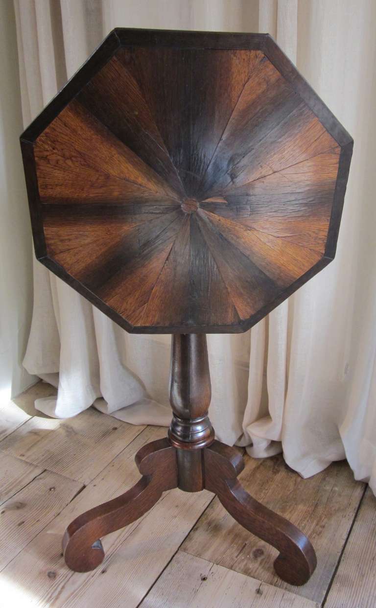 Wood Antique Fold Down Brown and Black Octagonal Side Table, France, 19th Century