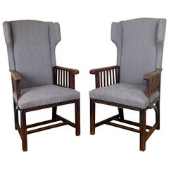 Antique Arts and Crafts Pair of Upholstered Wing Chairs, England, circa 1900s