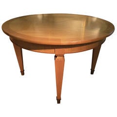 Mid Century Dining Table with Two Leaves and Brass Sabots, France, 1940s 10