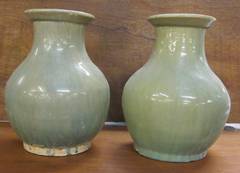 Pair Of Contemporary Chinese Ceramic Washed Celadon Vases