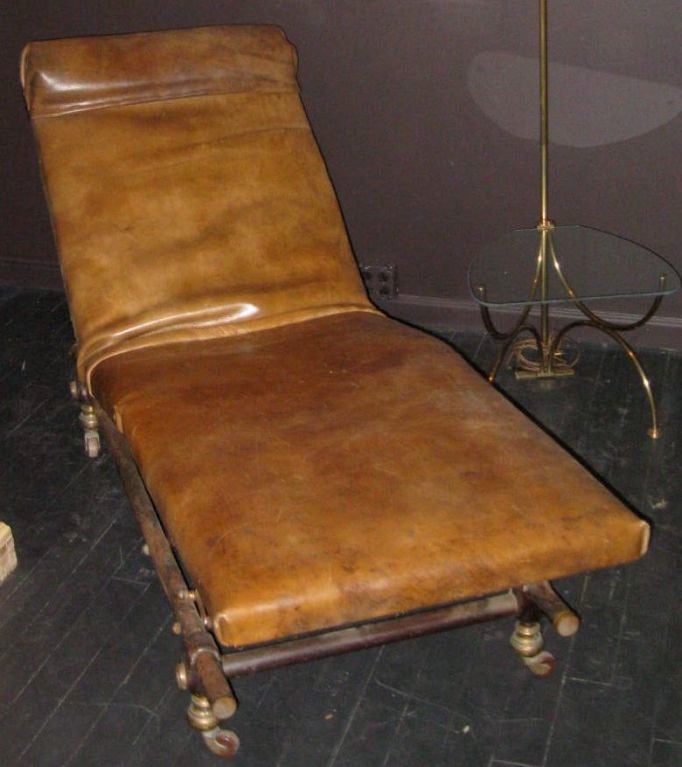 19thC French Reclining Leather Chaise 1