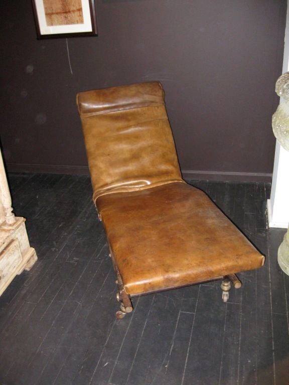 19thC French Reclining Leather Chaise 2