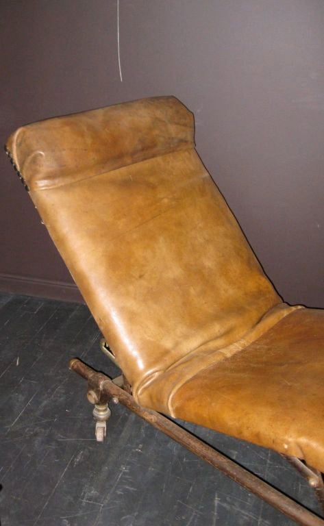 19thC French Reclining Leather Chaise 3
