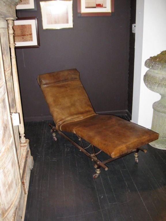 19thC French Reclining Leather Chaise 4