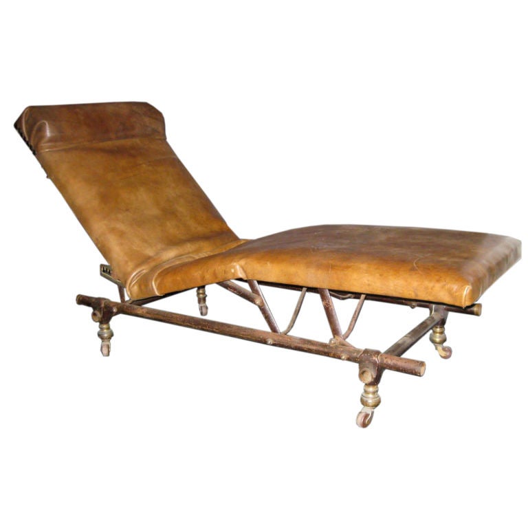 19thC French Reclining Leather Chaise