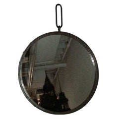 Industrial Round Steel Wall Mirror with Large Rivets, Contemporary