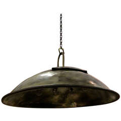 Antique Brass Industrial Dome Shaped Light Fixture, England, 1920s