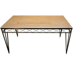 French Travertine Top Iron Base DIning Table French Travertine Top Iron Base DIning Table