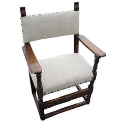 18th Century Upholstered and Walnut Side Chair, Italy
