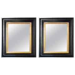 19th Century Black with Gold Trim Wall Mirror Dental Molding, France 2
