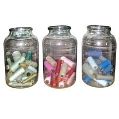 Antique Glass Jars with Colored Threads