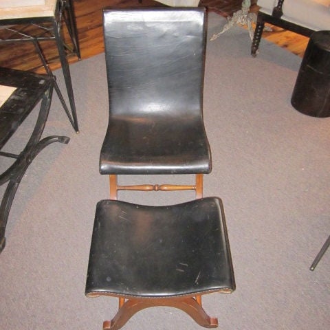 Pierre Lottier Leather Chair and Foot Stool