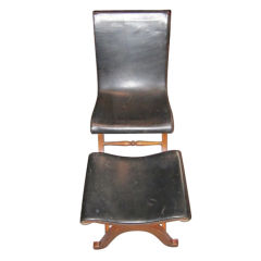 Pierre Lottier Leather Chair and Foot Stool