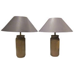 Pair of Mini Herringbone Pattern Gold Porcelain Lamps, Contemporary, China