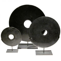 Set of Three Chinese Black Jade on Stands