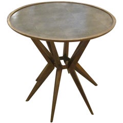 Faux Shagreen and Brass Round Cocktail or Side Table, Contemporary