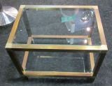 Pair Small Brass and Glass Cocktail Tables