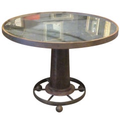 Antique Smoked Mirror Top and Iron Base Center Table